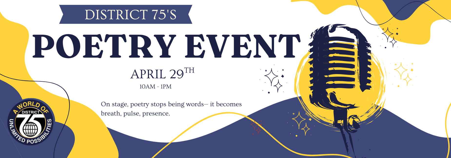Event banner for District 75's Poetry Event on April 29th.
