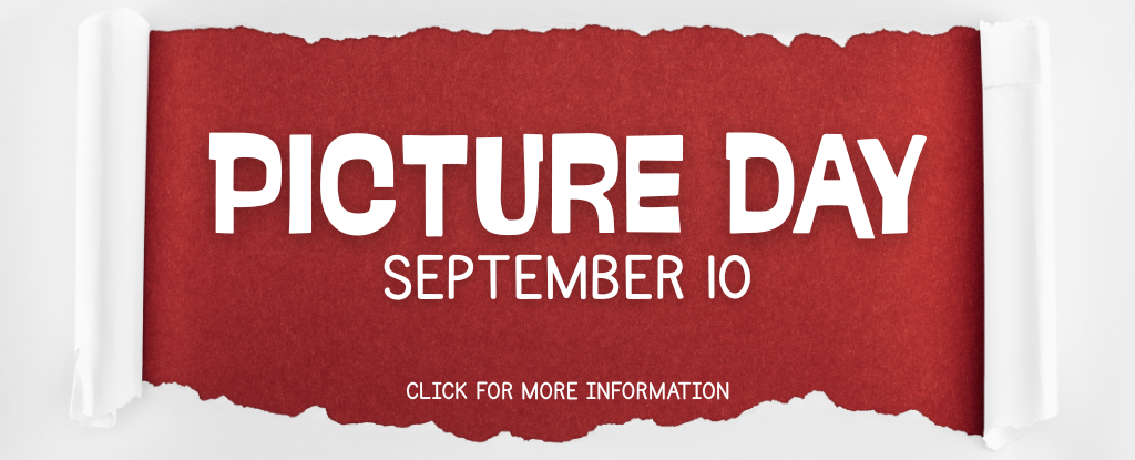 Red torn paper banner with text: 'Picture Day September 10' and 'Click for more information.'