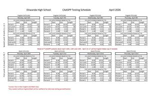 April 2026 Testing Schedule