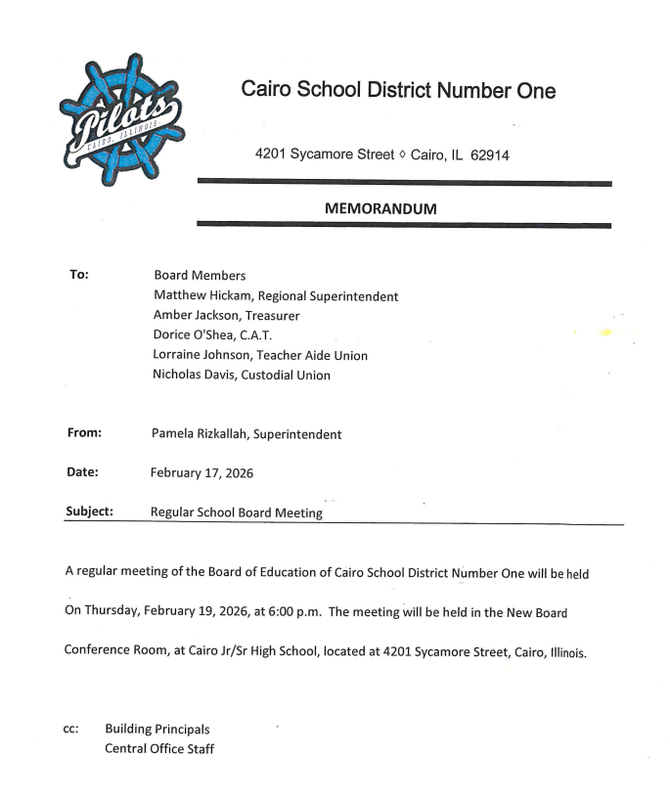 Board Meeting - Thursday, February 19th @6PM Thumbnail Image