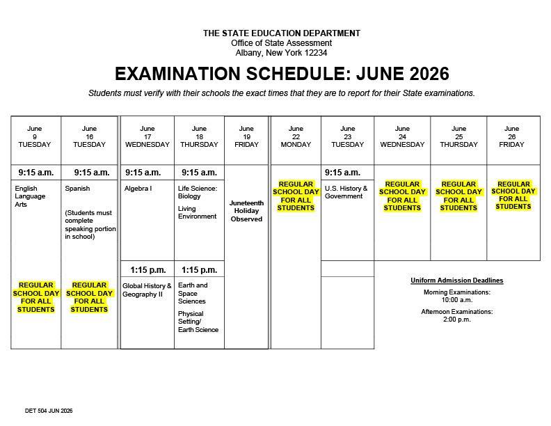 June 2026 Regents Schedule