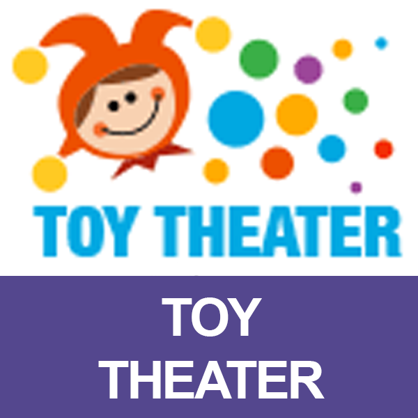 Jester with multicolored dots with words saying Toy Theater
