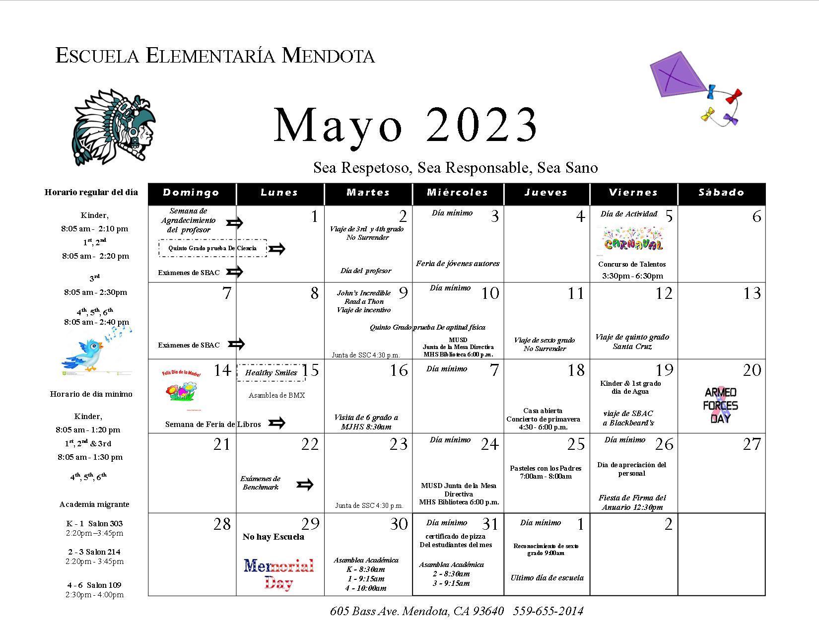 School Calendar About Us Mendota Elementary School