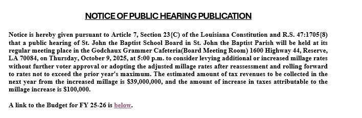 Notice of Public Hearing Publication