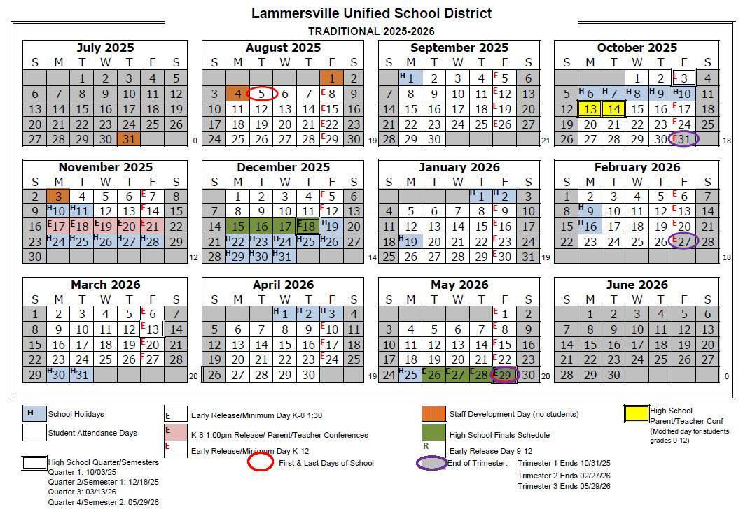 LUSD Academic Calendar 2025 - 2026