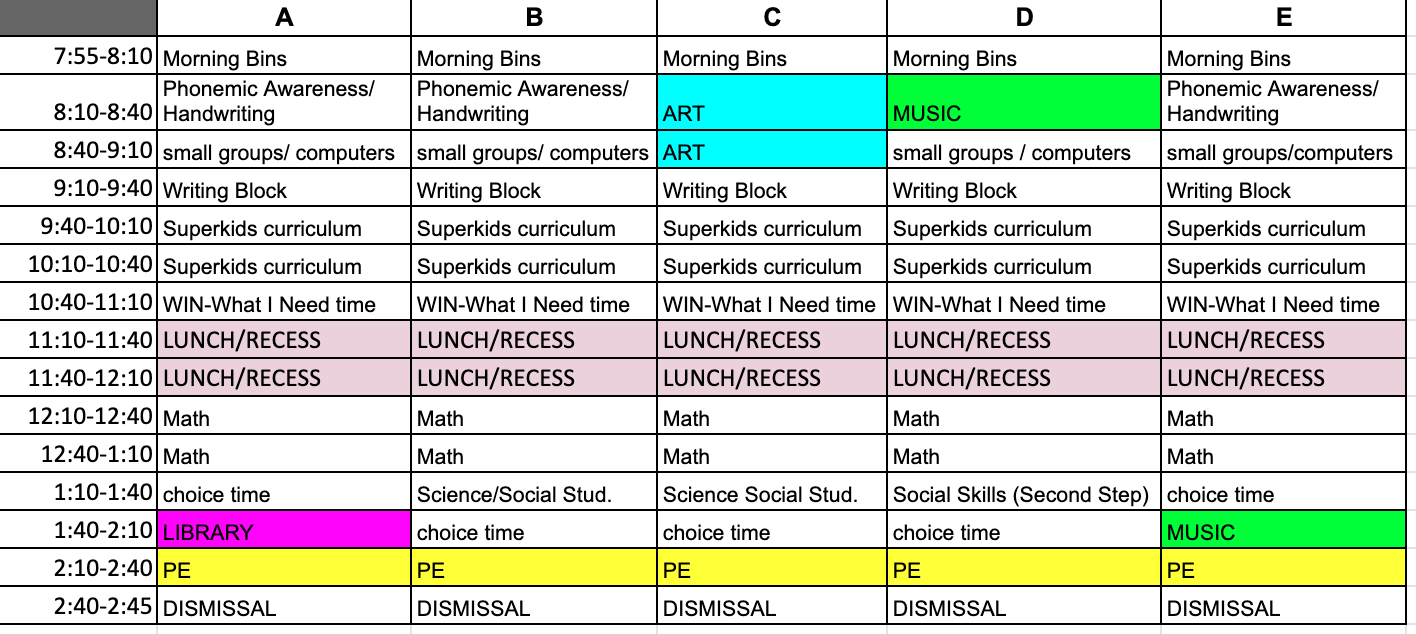 Our Schedule Mrs. Kim Haab Coal City Early Childhood Center