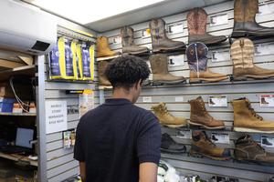 Student looking at shoes