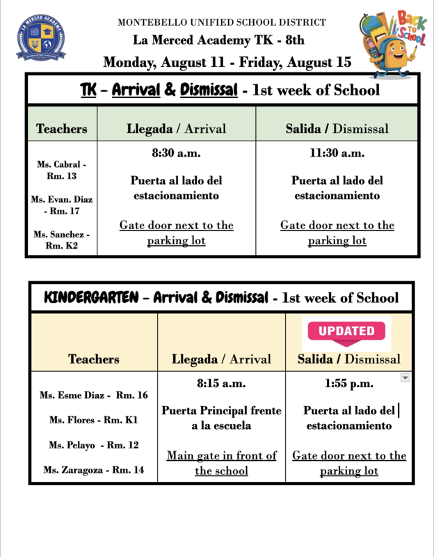 TK-K Arrival/Dismissal Announcement