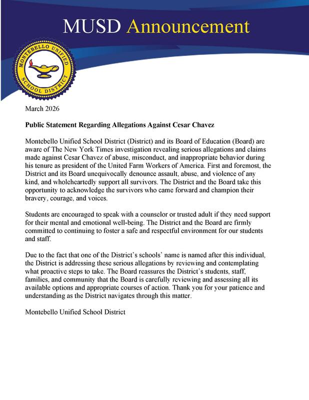 Public Statement Regarding Allegations Against Cesar Chavez