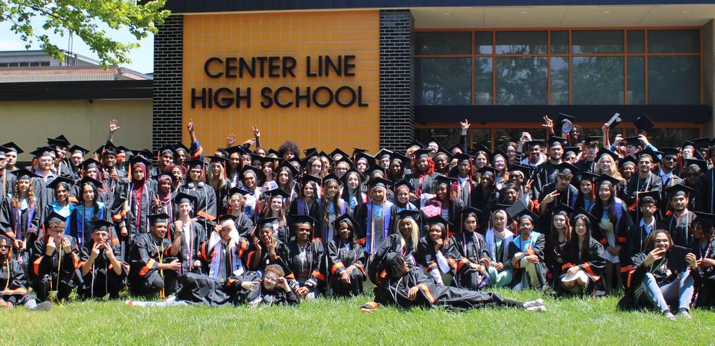 Class of 2026 graduates outside of Center Line High School.