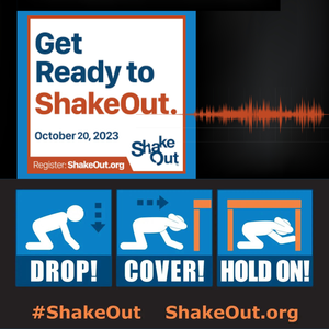 simulation of person to drop cover and hold during an earthquake