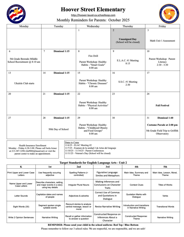 Parent Flyer for October