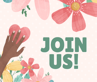 Join us with pastel flowers and a hand reaching for a heart