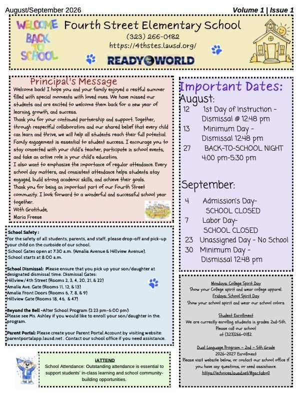 Fourth Street Newsletter - Aug./Sept. 2026