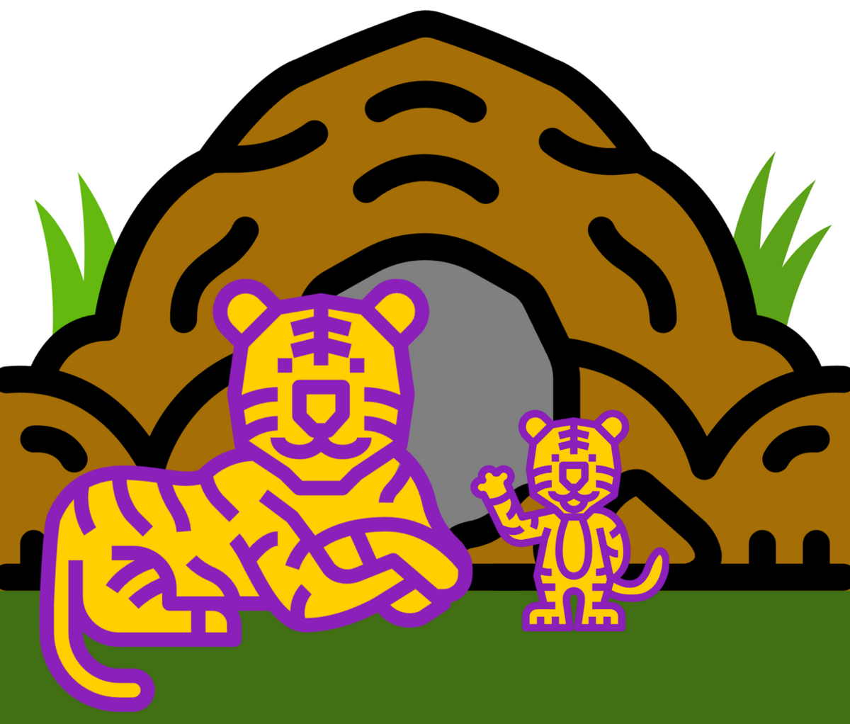 A pictures of a mommy tiger and a baby tiger.