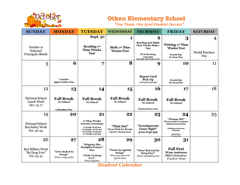 Otken's October 2025 Student Calendar Featured Photo