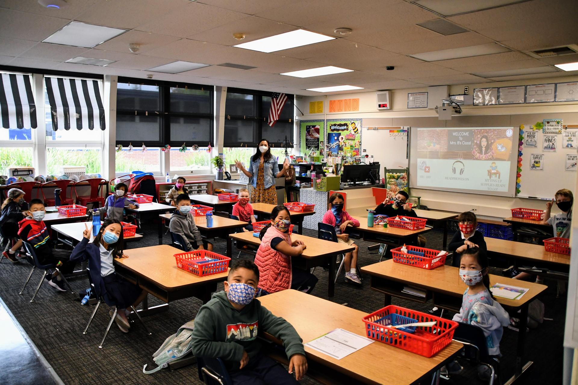 Arcadia Unified students in class on first day