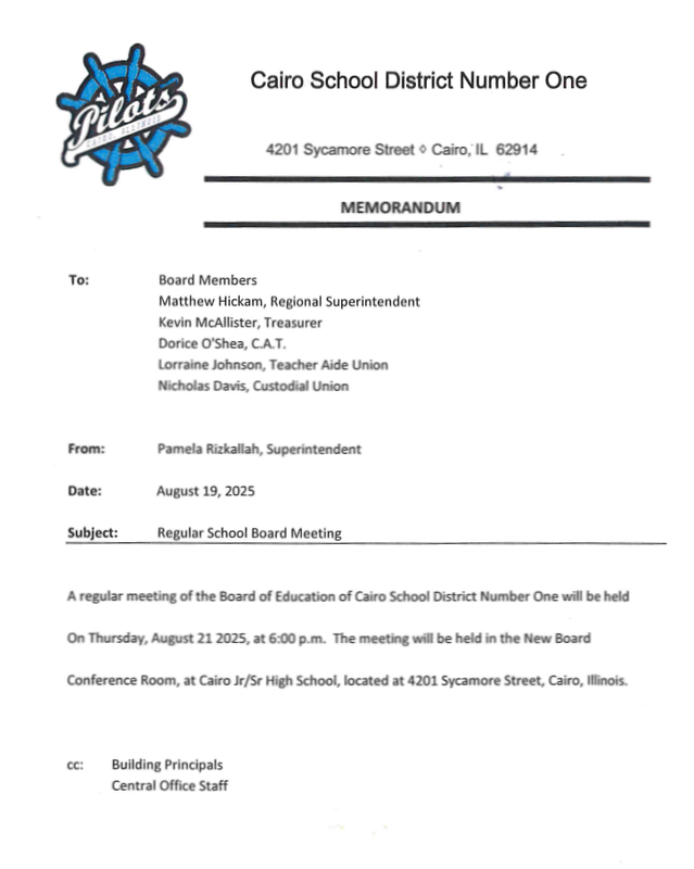 Board Meeting - August 21st @6PM
