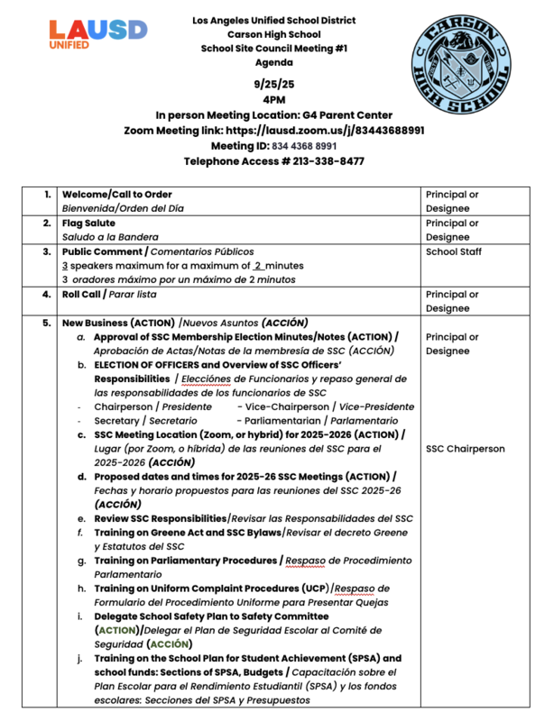 SSC Meeting 9/25/25 4PM