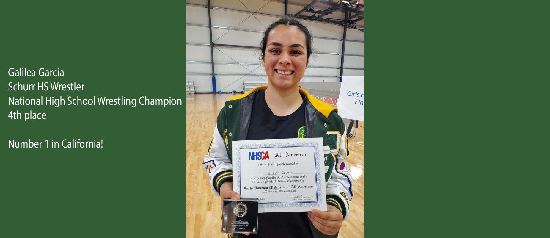 Galilea Garcia placed 4th national in high school wrestling, and number one in California