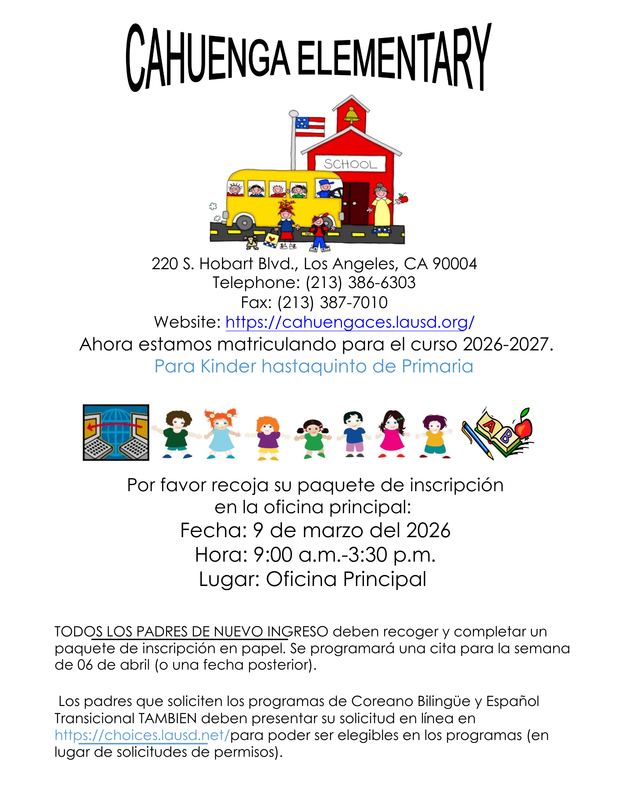 Enrollment flyer with information and some drawing of kids
