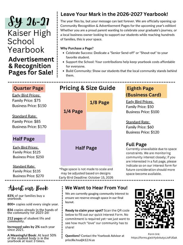 SCHOOL YEAR 26-27 YEARBOOK ADVERTISING & RECOGNITION Featured Photo