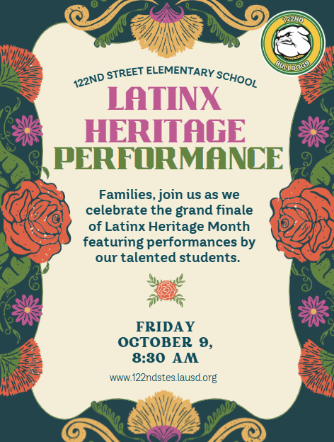 Latinx Heritage Performance flyer Friday October 9th at 8:30am