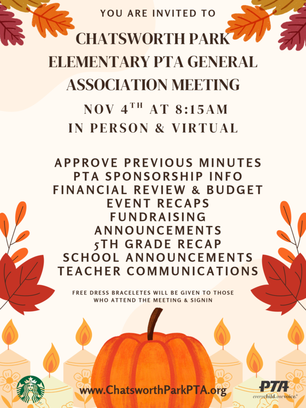 PTA General Association Meeting - 11.04.2026 at 8:15am in Room 14 or Zoom (ID: 5791242903)