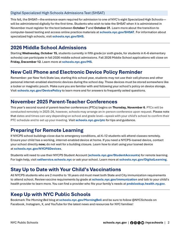 October New York City Public Schools Update 2