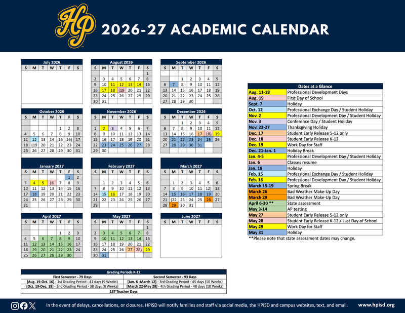 Board Approves 2026-27 HPISD Academic Calendar Featured Photo