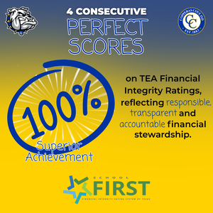 Graphic celebrating 4 consecutive perfect scores in financial integrity ratings.