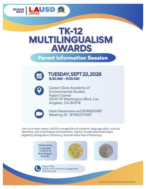 flyer for multilingualism award parent info session