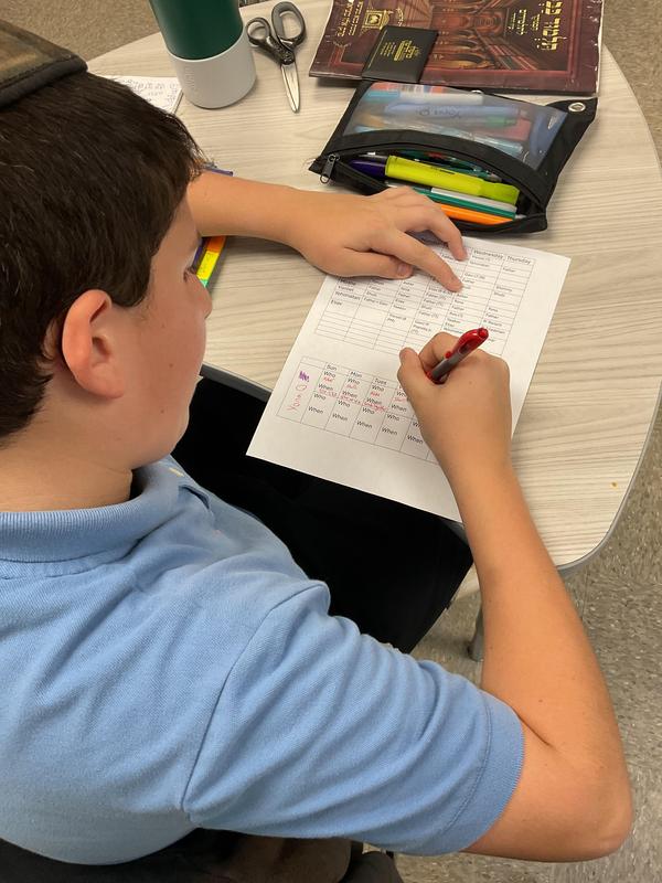 A seventh grade boy setting up a chavrusah