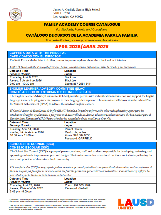 April Family Course Catalog