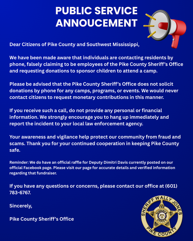 Pike County Sheriff’s Office Scam News
