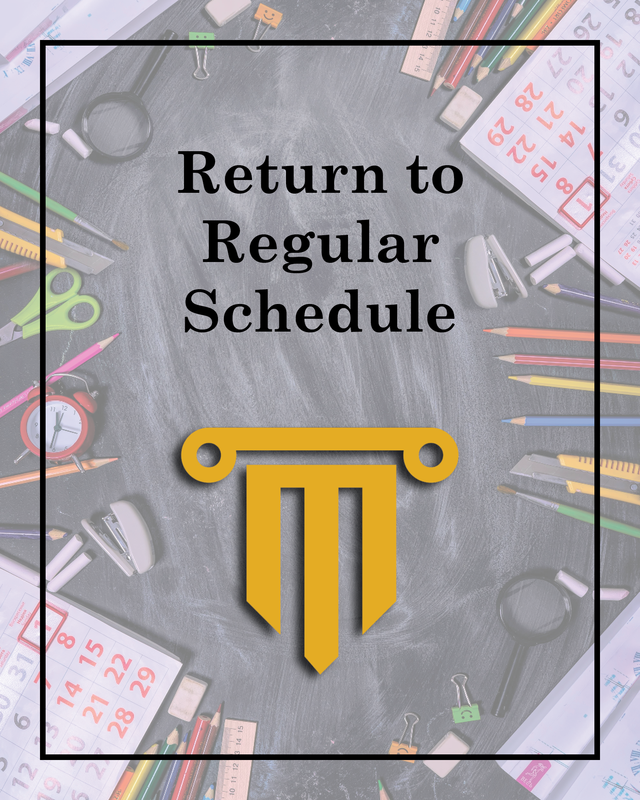 Assorted school supplies and the words 