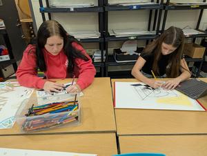 Sixth grade students have been working on drawing an aquarium