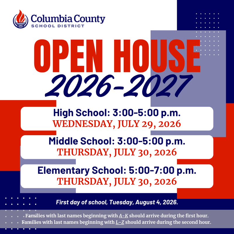 Open house dates for the 26/27 school year