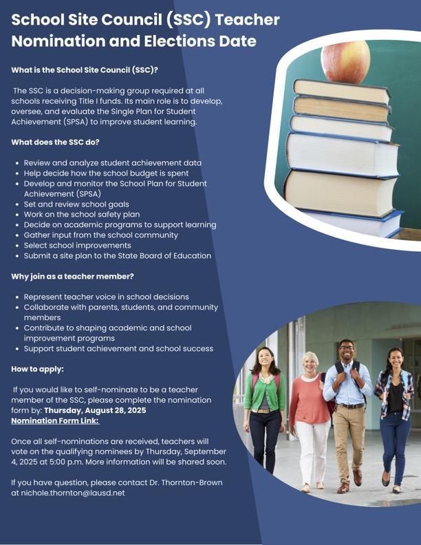 SSC Teacher Self-Nominations and Elections Dates