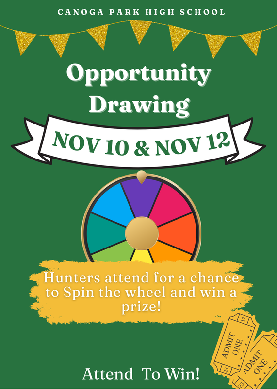 Opportunity drawing on November 10 and 12, spin the wheel, win prizes.