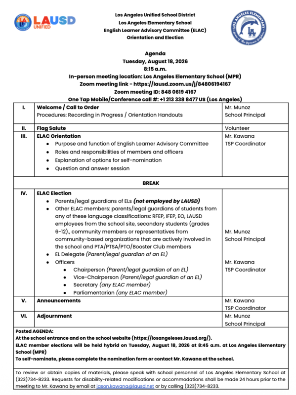 8-18 Parent ELAC Agenda