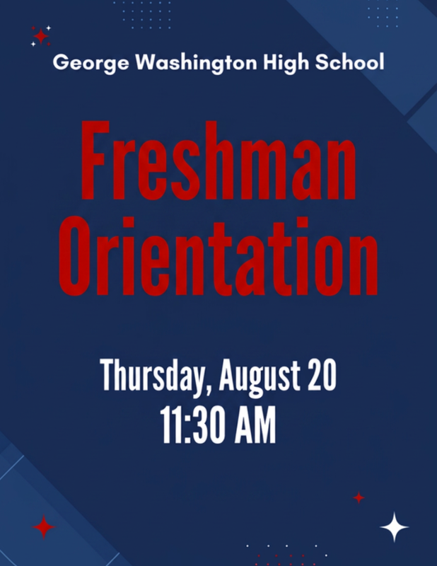 Flyer for freshman orientation on August 20th, 2026 at 11:30am