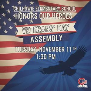 flyer with date and time for the Veteran's Day assembly