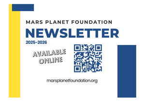 Mars Planet Foundation newsletter with QR code and website link.
