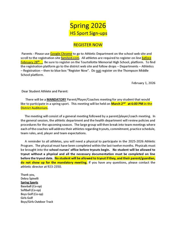 TMHS 2026 Spring Sports MANDATORY Parent/Player/Coaches Meeting