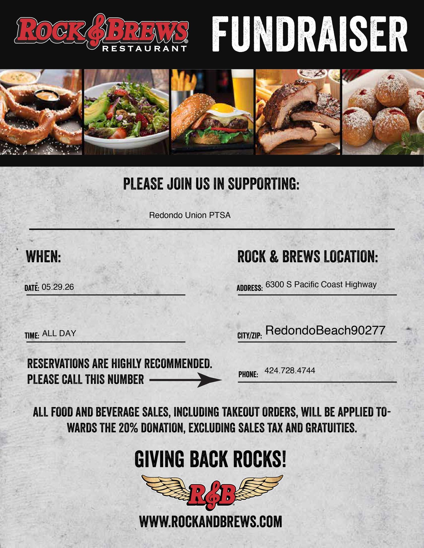 Thank you to Rock & Brews for giving back 20% to RUHS PTSA