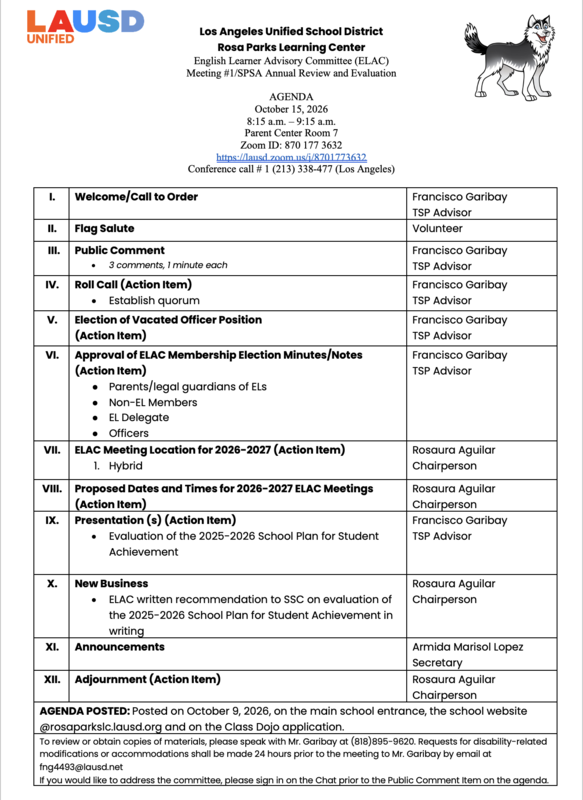 ELAC Agenda English