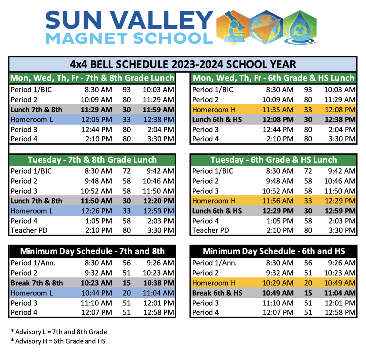 Bell Schedule – About Us – Sun Valley Magnet School