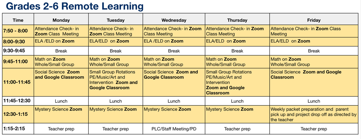 2-6 Remote Learning Bell Schedule.
