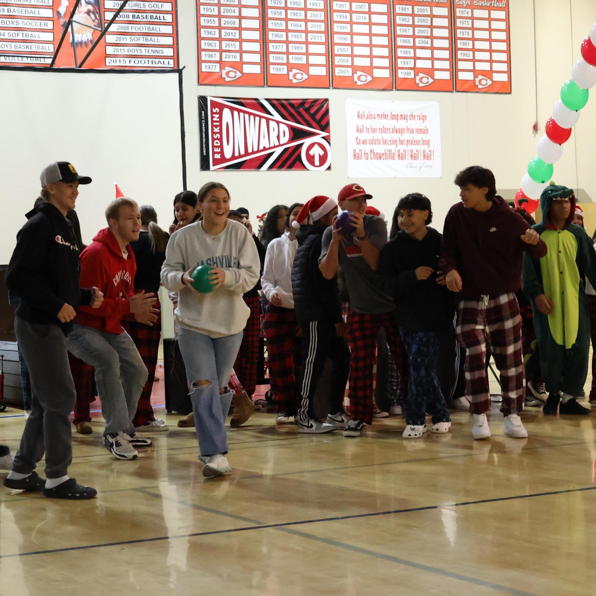 students playing dodgeball